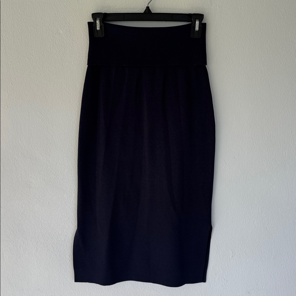 MM Lafleur Navy Pencil Skirt with Side Slit - Picture 7 of 11